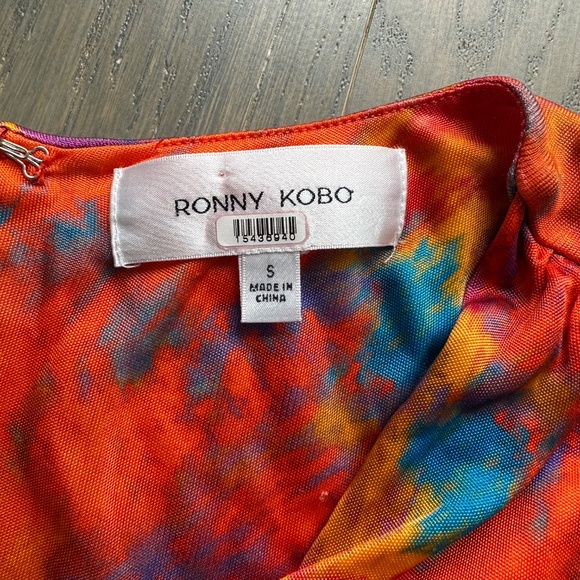 Ronny Kobo Alexander Maxi Dress Ruched Tie Dye Orange Stretch Jersey - SMALL - Picture 4 of 9